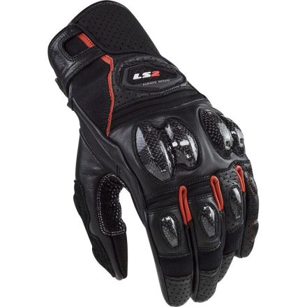 LS2 SPARK 2 LEATHER MAN GLOVES BLACK RED